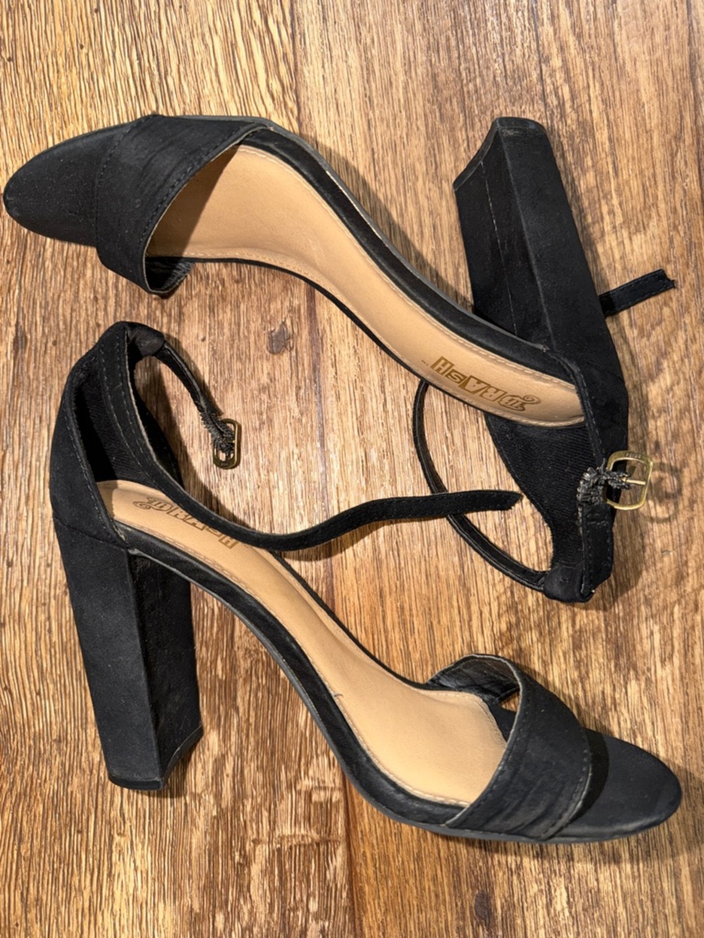 Brash Black Suede Ankle-Tie Block Heels